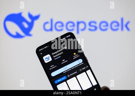 Brüssel, Belgien Januar 2025. Die Deepseek-App wird auf einem Mobiltelefon angezeigt, wie in dieser Abbildung zu sehen ist. Aufgenommen in Brüssel, Belgien, am 28. Januar 2025. (Jonathan Raa/SIPA USA) *** ausschließlich für redaktionelle Nachrichten *** Credit: SIPA USA/Alamy Live News Stockfoto