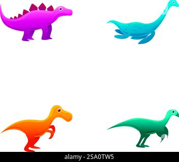 Jurassic Dino Icons setzen Cartoon Vektor. Süßer kleiner Dinosaurier. Zeichentrickfigur. Jurassic Dino Icons setzen Cartoon Vektor. Süßer kleiner Dinosaurier Stock Vektor