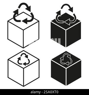 Symbol für Recyclingbox. Pfeilgrafik wiederverwenden. Symbol für Umweltschutz. Schwarz-weiß-Vektor. Stock Vektor