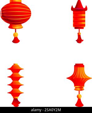 Asiatische Laternen-Ikonen setzen Cartoon-Vektor. Chinesische Festivalpapierlaterne. chinesisches Element für Feiertage. Asiatische Laternen-Ikonen setzen Cartoon-Vektor. Chinesische Festivalpapierlaterne Stock Vektor