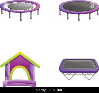 Symbole für den Spielbereich legen den Cartoon-Vektor fest. Aufblasbares Schloss und Trampolin. Spielplatz. Symbole für den Spielbereich legen den Cartoon-Vektor fest. Aufblasbares Schloss und Trampolin Stock Vektor