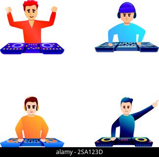 Man dj Ikonen setzen Cartoon Vektor. DJ spielt Clubmusik. Partymusik. Man dj Ikonen setzen Cartoon Vektor. DJ spielt Clubmusik Stock Vektor