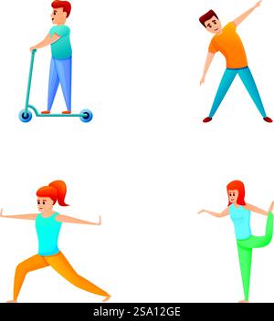 Symbole für Outdoor-Aktivitäten setzen Cartoon-Vektor. Menschen, die Sport treiben. Aktiver Lebensstil. Symbole für Outdoor-Aktivitäten setzen Cartoon-Vektor. Menschen, die Sport treiben Stock Vektor