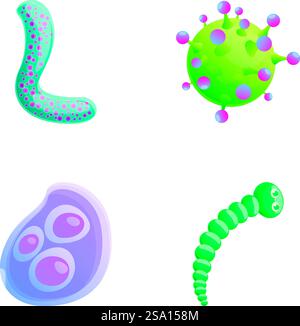 Protozoen-Symbole setzen Cartoon-Vektor. Verschiedene Bakterienviren und Mikroben. Mikrobiologisches Konzept. Protozoen-Symbole setzen Cartoon-Vektor. Verschiedene Bakterienviren und Mikroben Stock Vektor