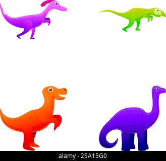 Niedliche Dinosaurier-Ikonen setzen Cartoon-Vektor. Verschiedene kleine Dinosaurier. Zeichentrickfigur. Niedliche Dinosaurier-Ikonen setzen Cartoon-Vektor. Verschiedene kleine Dinosaurier Stock Vektor