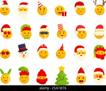 Weihnachten Emoticons Icons setzen Cartoon Vektor. weihnachtsmann. Winter Neujahr. Weihnachten Emoticons Icons setzen Cartoon Vektor. weihnachtsmann Stock Vektor
