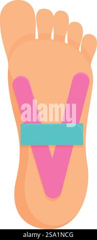 Fußschmerzen kinesio Icon Cartoon Vektor. Bandsport. Medizinische Muskeltherapie. Fußschmerzen kinesio Icon Cartoon Vektor. Bandsport Stock Vektor