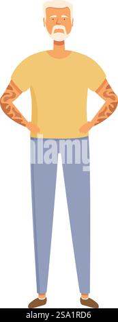 Schnurrbart Senior man Icon Cartoon Vektor. Die Tattoos sind niedlich. Retro-Punk-Liebe. Schnurrbart Senior man Icon Cartoon Vektor. Die Tattoos sind niedlich Stock Vektor