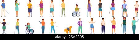 Symbole für deaktivierte Kinder legen den Cartoonvektor fest. Behinderte Familienkinder. Gesundheitsproblem. Symbole für deaktivierte Kinder legen den Cartoonvektor fest. Behinderte Familienkinder Stock Vektor