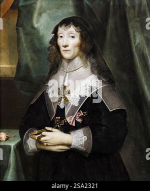Königin Henrietta Maria von Frankreich (1609–1669) in Trauer (umstritten), Porträtgemälde in Öl auf Leinwand von Cornelius Johnson (Cornelis Janssens van Ceulen), 1650-1659 Stockfoto