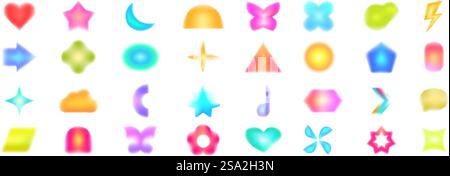 Y2K Aura Icons setzen Cartoon Vektor. Abstrakte Unschärfe. Gänseblümchenformen. Y2K Aura Icons setzen Cartoon Vektor. Abstrakte Unschärfe Stock Vektor