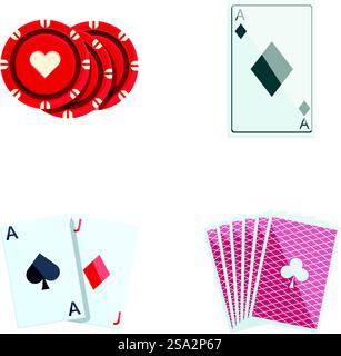 Casino Poker Icons setzen Cartoon Vektor. Casino Poker Karten und Chips. Zeitvertreib, sucht. Casino Poker Icons setzen Cartoon Vektor. Casino Poker Karten und Chips Stock Vektor