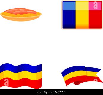 Rumänien Flaggensymbole Set Cartoon Vektor. Offizielle Farbe und Proportion. Nationales Symbol. Rumänien Flaggensymbole Set Cartoon Vektor. Offizielle Farbe und Proportion Stock Vektor