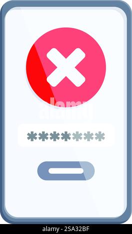 Smartphone falsches Kennwort Symbol Cartoonvektor. Falsche Sicherheit. System zurückgesetzt. Smartphone falsches Kennwort Symbol Cartoonvektor. Falsche Sicherheit Stock Vektor