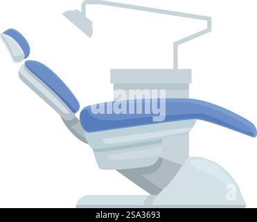 Vektorillustration eines modernen Zahnarztstuhls mit verstellbarer Lampe und komfortablem Sitz. Isoliert auf einem sauberen weißen Hintergrund. Geeignet für Zahnarztpraxis oder Klinik. Vektorgrafik eines schlanken, modernen Zahnarztstuhls mit Lampe, isoliert auf weißem Hintergrund Stock Vektor