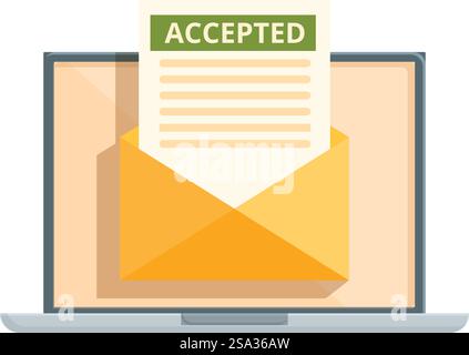 Flache Darstellung eines Laptops, in dem eine akzeptierte Nachricht in einem Umschlag auf dem Bildschirm angezeigt wird. Akzeptierte E-Mail-Benachrichtigung auf dem Laptop-Bildschirm Stock Vektor