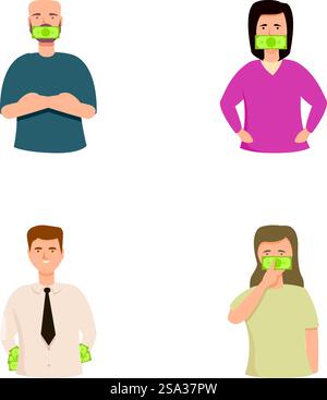 Lobbyisten-Ikonen setzen Cartoon-Vektor. Finanzieller Einfluss auf das Handeln des Gesetzgebers. Politik, Recht. Lobbyisten-Ikonen setzen Cartoon-Vektor. Finanzieller Einfluss auf das Handeln des Gesetzgebers Stock Vektor