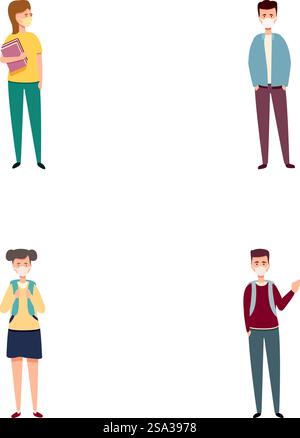 Set aus vier Cartoon-Bürofiguren mit verschiedenen Posen auf weißem Hintergrund. Gruppe von verschiedenen Cartoon-Büroangestellten Stock Vektor