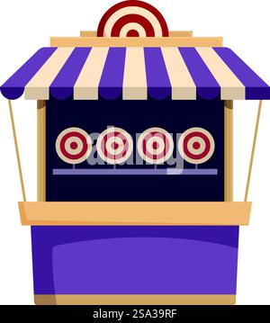 Flacher Design-Vektor eines bunten Cartoon Schießstand Karnevalsstand mit Zielen. Cartoon Schießstand Stand Vektor Illustration Stock Vektor