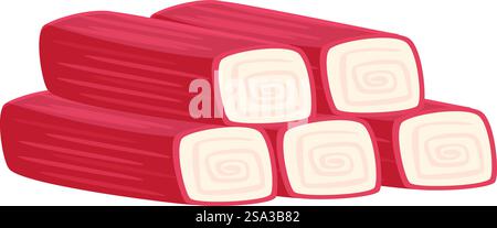 Vektorbild von stilisierten Nachahmungen von Krabben, perfekt für Lebensmittelgrafiken. Zeichentricknachahmung Krabben-Sticks Illustration Stock Vektor