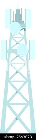 Vektorsymbol eines modernen Kommunikationsturms in einem flachen Design, isoliert auf weiß. Symbol für isolierten Kommunikationsturm in flacher Bauweise Stock Vektor