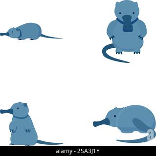Desman Icons setzen Cartoon Vektor. Säugetier aus der Familie der Maulwurf. Wildtiere. Desman Icons setzen Cartoon Vektor. Säugetier aus der Familie der Maulwurf Stock Vektor