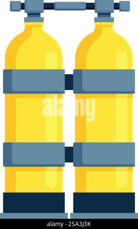 Flacher Design-Vektor von zwei Tauchsauerstofftanks isoliert auf weißem Hintergrund. Vektorillustration gelber Tauchbecken Stock Vektor