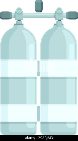 Vektorillustration von zwei Tauchbecken isoliert auf weißem Hintergrund, perfekt für Tauchausrüstung und Unterwasser-Sauerstoffausrüstung. Vektorgrafik eines Paares grauer Tauchbecken mit Ventilen Stock Vektor