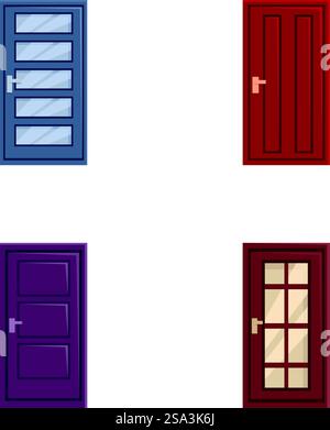 Kollektion farbenfroher Zeichentricktüren in verschiedenen Stilen, geeignet für verschiedene Designprojekte. Set aus verschiedenen Cartoon-Türen isoliert auf weiß Stock Vektor