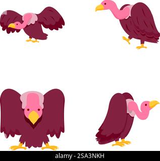 Geier-Symbole setzen Cartoon-Vektor. Großer Greifvogel. Wilde Natur. Geier-Symbole setzen Cartoon-Vektor. Großer Greifvogel Stock Vektor