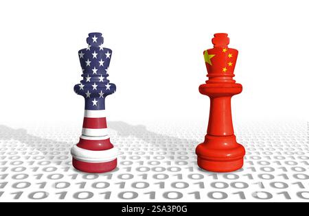 Schach aus US- und China-Flaggen. China und die USA im Bereich künstlicher Intelligenz oder KI-Wettbewerbe Stockfoto