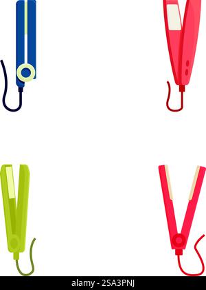 Vektor-Illustration mit vier Kleiderschächten in verschiedenen Farben mit flacher Design-Ästhetik. Set aus farbenfrohen, flachen Kleiderschränken Stock Vektor