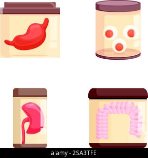 Farbenfrohe Zeichentrickgläser mit stilisierten menschlichen Organen. Verschiedene Orgelgläser für Zeichentrickfilme Stock Vektor