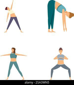 Sammlung von Vektorillustrationen, die Individuen in verschiedenen Yoga-Posen mit minimalistischem Design zeigen. Yoga-Praxis Posen Vektor-Illustration Set Stock Vektor
