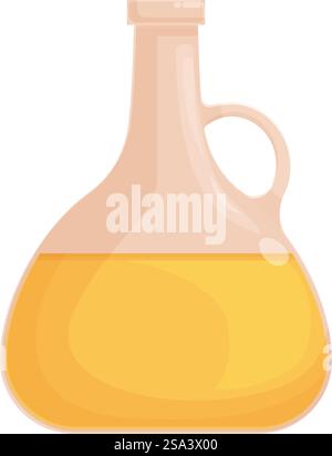 Bunte Vektor-Illustration eines Laborkolbens gefüllt mit einer gelben Flüssigkeit. Zeichentrickflasche mit flüssiger Illustration Stock Vektor