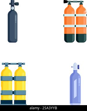 Flache Symbole, die verschiedene Tauchbecken für verschiedene Tauchszenarien darstellen. Set von Tauchbecken Vektor-Illustration Stock Vektor