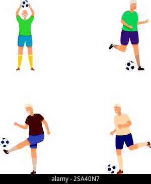 Verschiedene Illustrationen für Fußballspieler in verschiedenen Posen, perfekt für sportliche Inhalte. Fußballspieler im Action-Set Stock Vektor