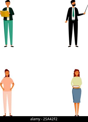 Sammlung von vier verschiedenen Geschäftsleuten, die isoliert auf weißem Hintergrund stehen. Eine Reihe verschiedener Charaktere für Geschäftsleute Stock Vektor