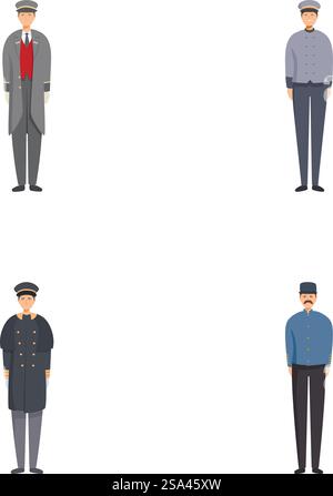 Vector illustrations of individuals in various professional uniforms, isolated on white. Set of professional uniformed characters Stock Vektor
