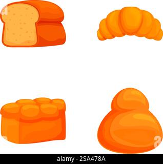 Vektor-Illustration Set mit Zeichentricksymbolen von verschiedenen Arten von Brot und Gebäck. Verschiedene Symbole für Brot und Gebäck Stock Vektor