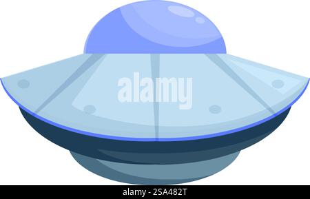 Die klassische Fliegen-Untertasse aus dem Weltraum fliegt mit ihrem blauen Kuppellicht. Klassische UFO-Untertasse aus dem Weltraum mit blauer Kuppelleuchte Stock Vektor
