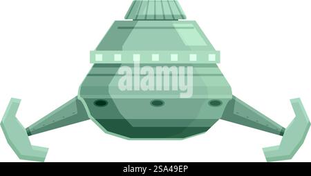 Graues Raumschiff mit vier ausgestreckten Beinen schwimmt im Raum. Retro-Alien-Raumschiff, das mit vier ausgestreckten Beinen schwimmt Stock Vektor