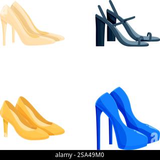 Kollektion eleganter High Heels in verschiedenen Styles und Farben. Verschiedene High-Heel-Schuhe für Damen Stock Vektor