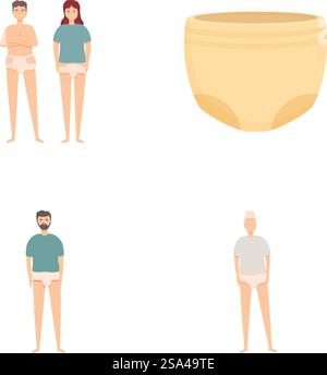 Vektorset mit minimalistischen Illustrationen mit verschiedenen Charakteren und einer Töpferschale. Verschiedene Menschen und Töpferschalen Illustrationen Stock Vektor