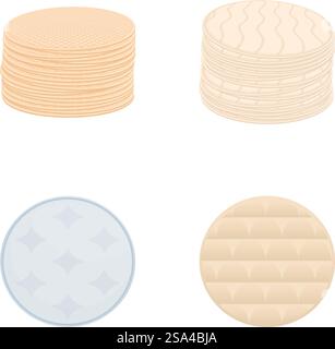 Set mit vier verschiedenen Ikonen für Waffeln und Kekse, perfekt für Imbisse. Verschiedene Symbole für Cartoon-Wafer und Cookies Stock Vektor