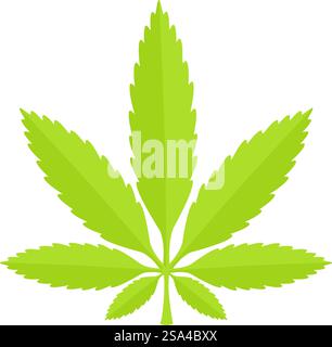 Grünes Cannabisblatt mit sieben Flugblättern für Freizeit und medizinische Verwendung. Grünes Marihuanablatt mit sieben Flugblättern auf weißem Hintergrund Stock Vektor
