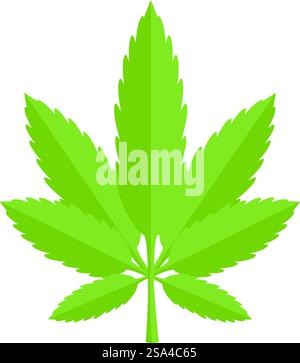 Grünes Marihuanablatt mit sieben Flugblättern, die auf weißem Hintergrund wachsen. Cannabisblatt mit sieben Blättern, die auf weißem Hintergrund wachsen Stock Vektor