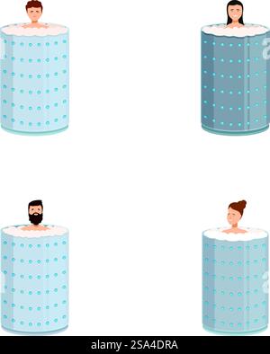 Vektorillustration von vier Individuen, die aus verschiedenen Mustern von Zylindern schauen. Verschiedene Leute, die aus Flaschen springen Stock Vektor