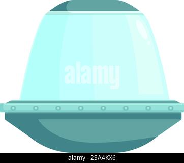 Das klassische UFO-Raumschiff fliegt mit geöffnetem Fenster am Himmel. Klassisches UFO-Raumschiff mit geöffneter Illustration Stock Vektor