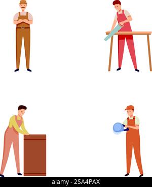 Collection of vector illustrations depicting men engaged in different occupations and activities. Set of illustrations of men performing various jobs Stock Vektor